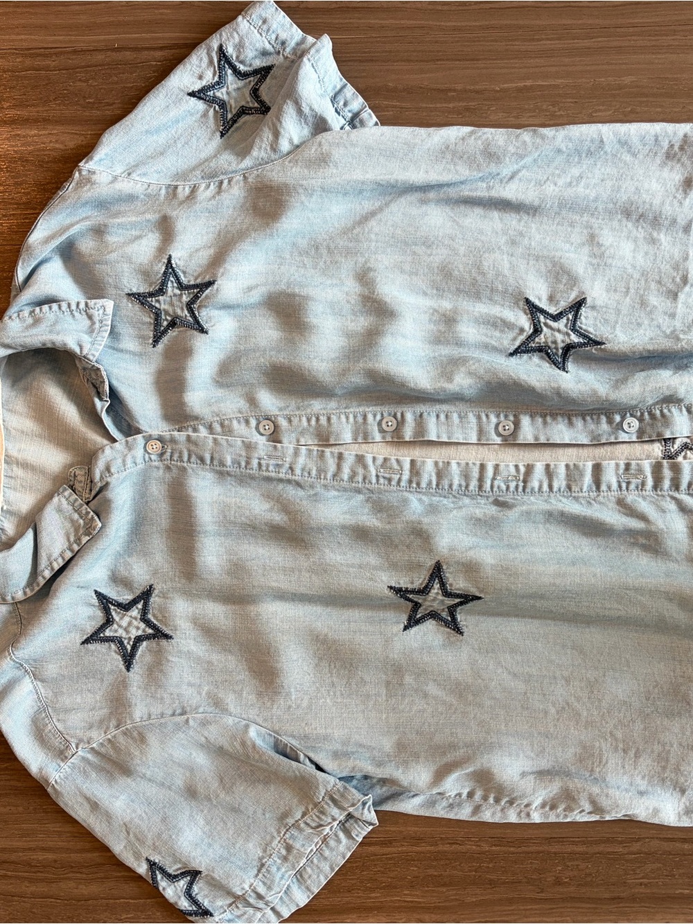 Light Blue Star-Embroidered Kids Button-Up Shirt